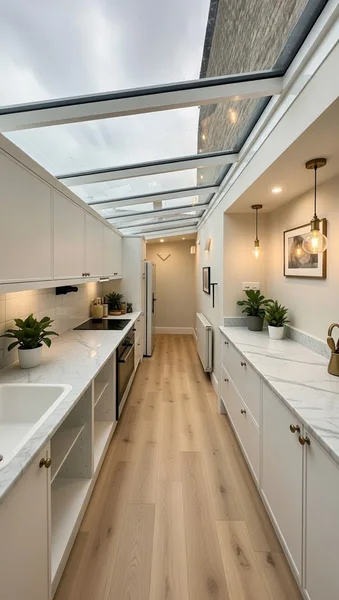 Luxury home extension with structural glass lean-to roof in Clapham