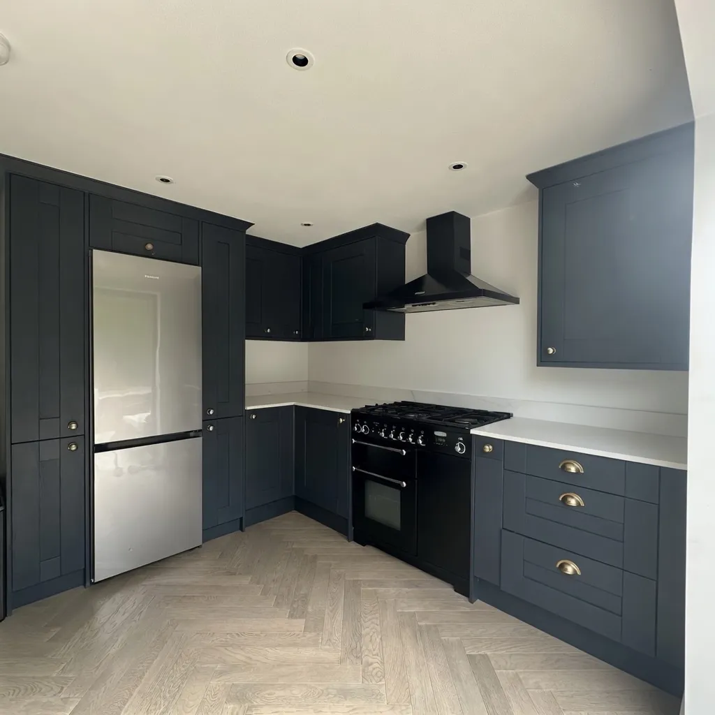 Luxury navy blue kitchen renovation Selsdon